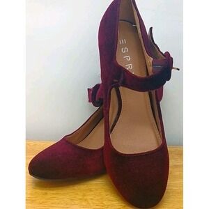 Esprit Women's Burgundy Suede Mary Jane Heels Ankle Strap Bow US 7